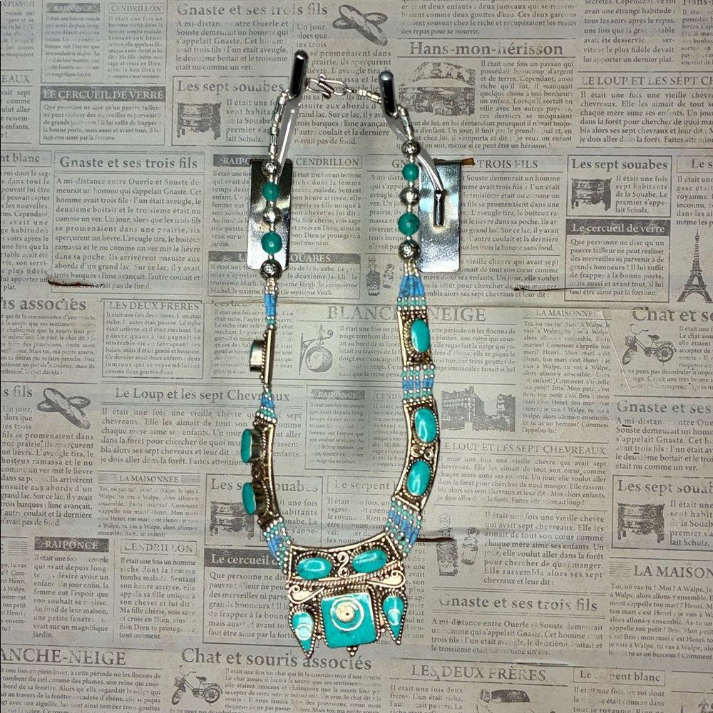 Turquoise Beaded And Tooled Necklace 058 - Picture 2 of 2